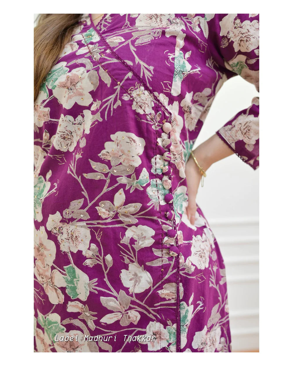 MAGENTA FLORAL SEQUIN COTTON KURTA SET