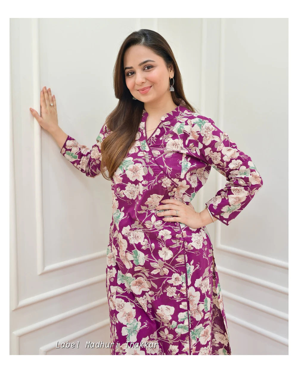 MAGENTA FLORAL SEQUIN COTTON KURTA SET