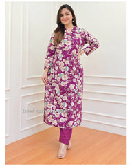 MAGENTA FLORAL SEQUIN COTTON KURTA SET