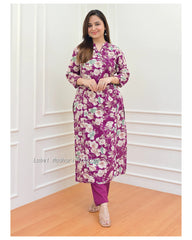 MAGENTA FLORAL SEQUIN COTTON KURTA SET