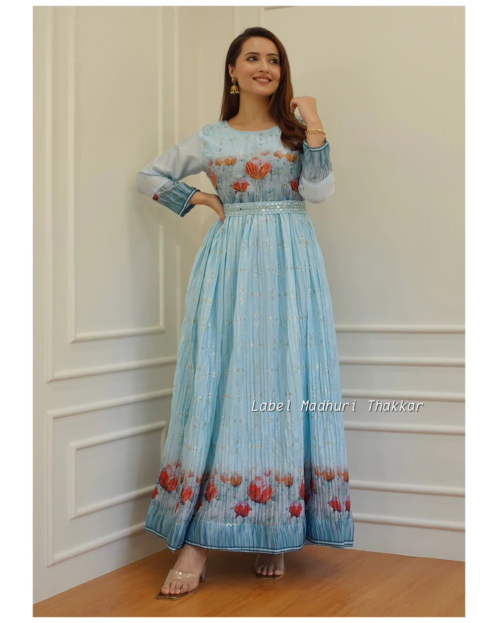 BLUE BELT EMBROIDERED GOWN