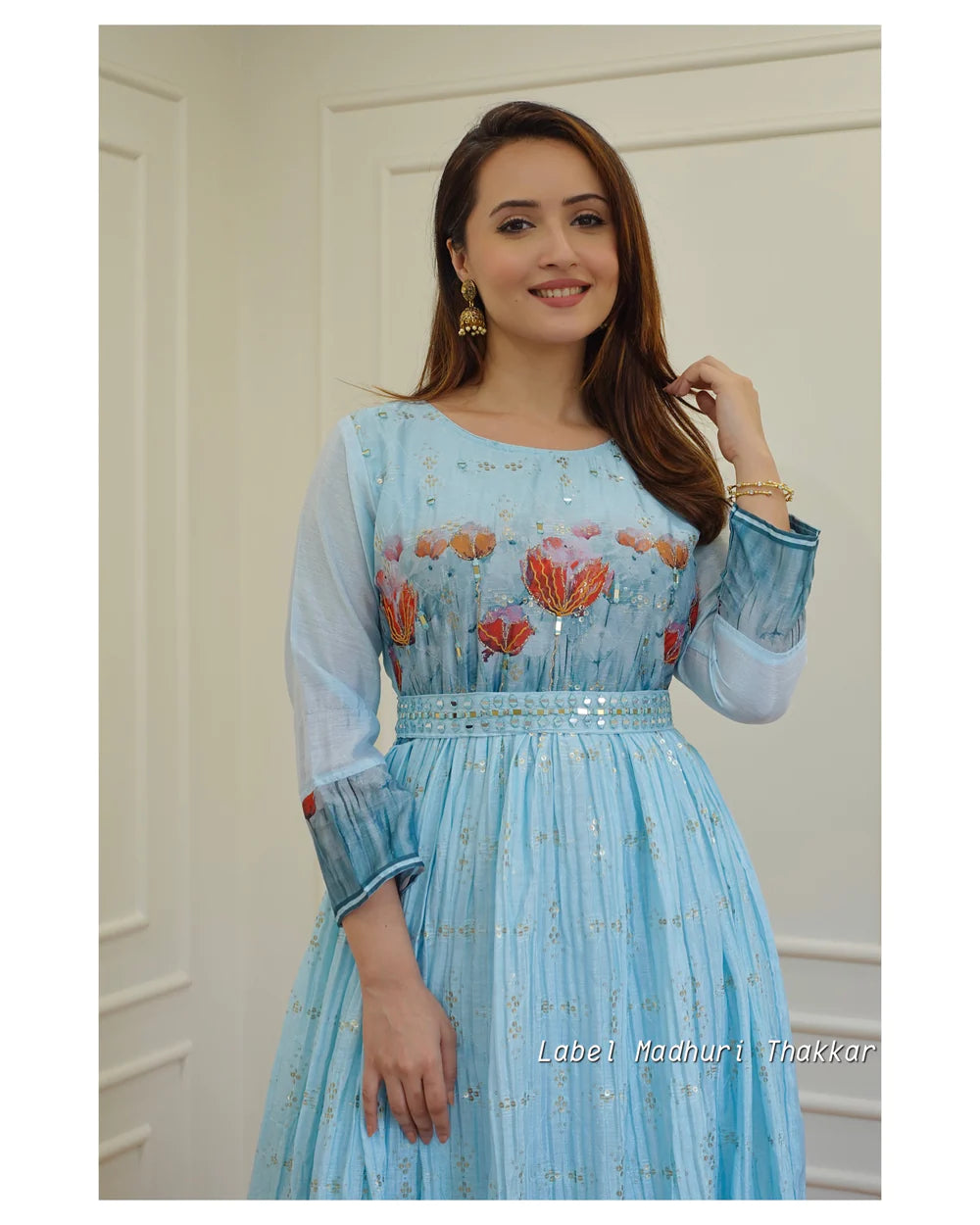 BLUE BELT EMBROIDERED GOWN