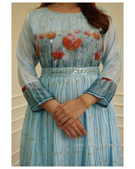 BLUE BELT EMBROIDERED GOWN