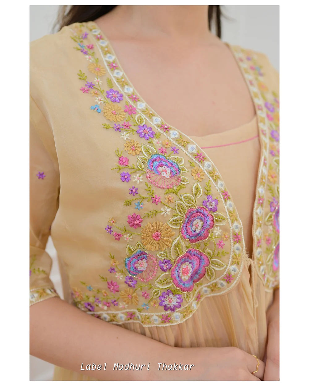 BEIGE EMBROIDERED CAPE A LINE SUIT