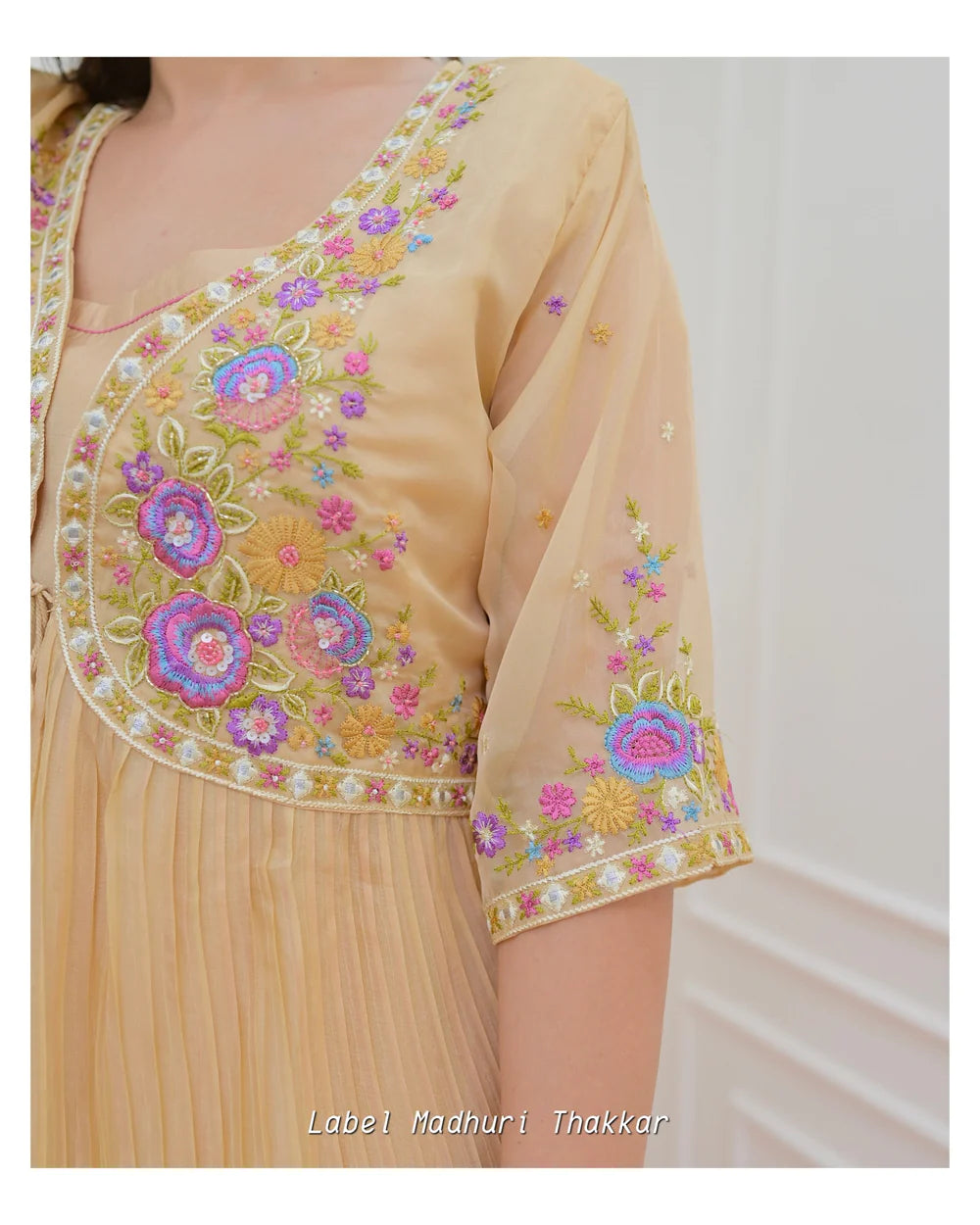 BEIGE EMBROIDERED CAPE A LINE SUIT