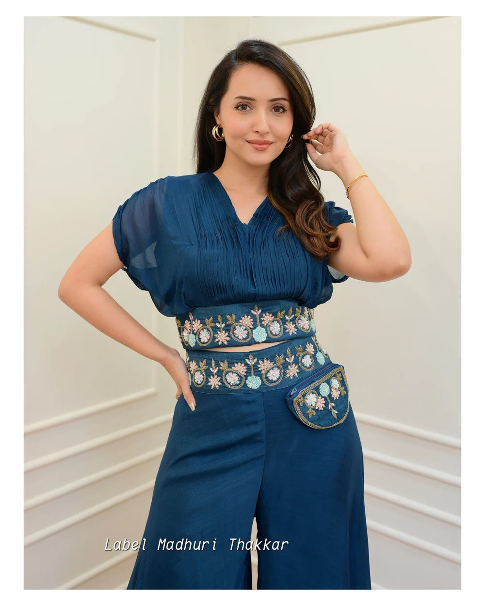 BLUE CHINNON HANDWORK FESTIVE CO-ORD