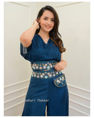 BLUE CHINNON HANDWORK FESTIVE CO-ORD