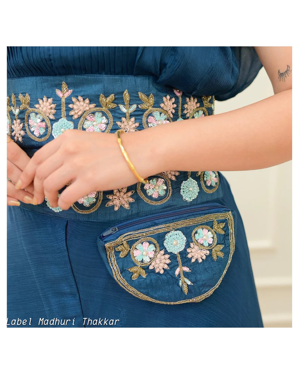 BLUE CHINNON HANDWORK FESTIVE CO-ORD