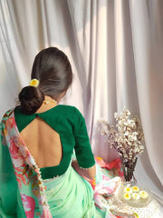 LIGHT GREEN PRINTED WITH LACE WORK GEORGETTE SAREE