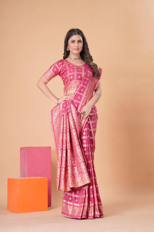 Light Pink Dola Silk Saree With Blouse