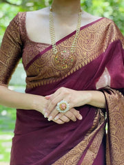 MAROON WITH GOLD BORDER SOFT SILK SAREE