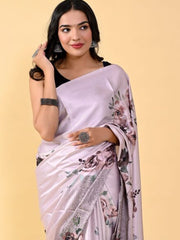 MULTICOLOURED FLORAL DIGITAL PRINTED SATIN SILK SAREE