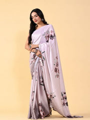 MULTICOLOURED FLORAL DIGITAL PRINTED SATIN SILK SAREE