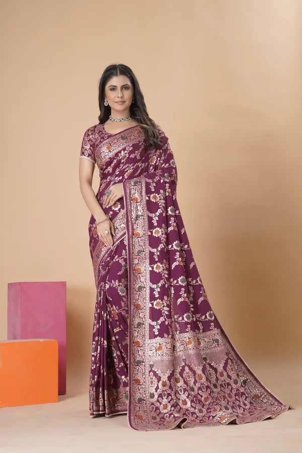 Pink Dola Silk Saree With Blouse