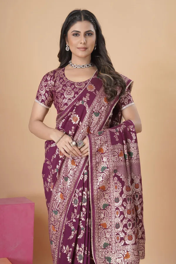 Pink Dola Silk Saree With Blouse