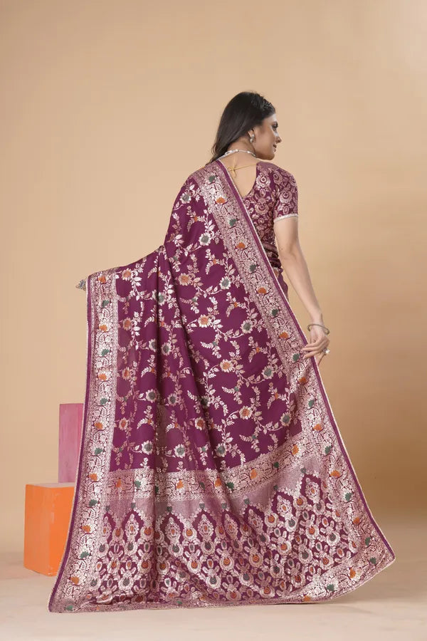 Pink Dola Silk Saree With Blouse