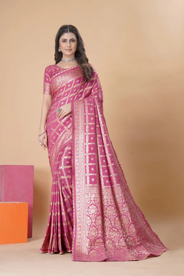 Light Pink Dola Silk Saree With Blouse