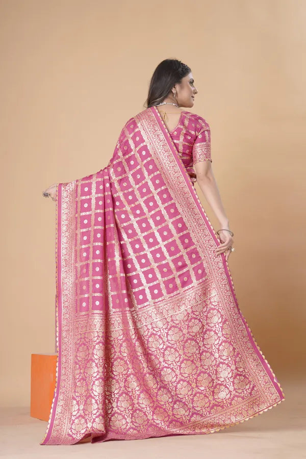 Light Pink Dola Silk Saree With Blouse