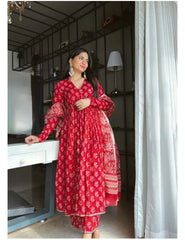 ALIA CUT FLORAL PRINT COTTON KURTA PANT WITH DUPATTA SET