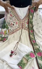 WHITE ALIA CUT FLORAL PRINTED KURTA PANT WITH DUPATTA SET